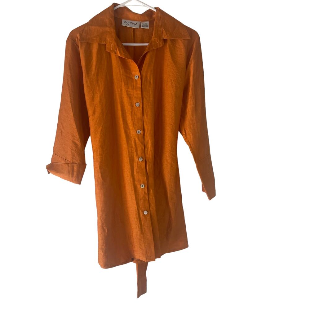 Farinaz Vintage 90s Women's Size 14 Large Orange Linen Viscose Lightweight Artsy